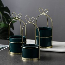 Small luxury stainless steel fruit fork set cake dessert fork fruit sign storage pen holder ceramic pot pottery pot