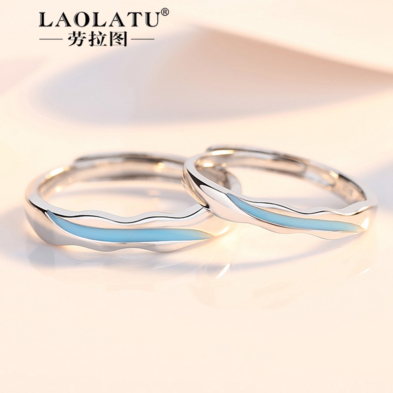 Pure Silver Lovers Ring A Pair of Comic Lovers to Ring Personality Tide Niche Design Custom Lettering Memorable Gift