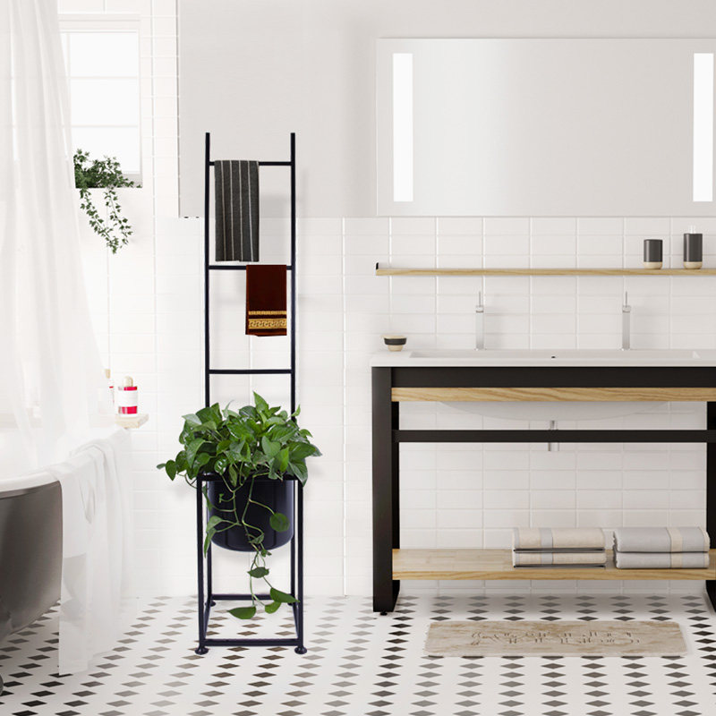 Nordic simple bathroom towel rack Wrought iron creative flower rack Bath towel rack One-piece floor-standing storage shelf free of holes