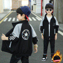 Boy coat Han version sports blouse 2022 spring dress new CUHK children pure cotton spring autumn plus suede with thin wave cards