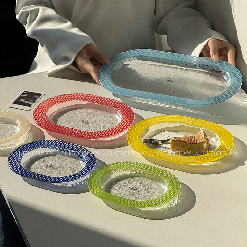 ins Wind Creative Colored Glass Oval Plate High-Value Dopamine Dinner Plate Decorative Plate Dessert Tray Fruit Plate ins Wind Creative Colored Glass Oval Plate High-Value Dopamine Dinner Plate Decorative Plate Dessert Tray Fruit Plate