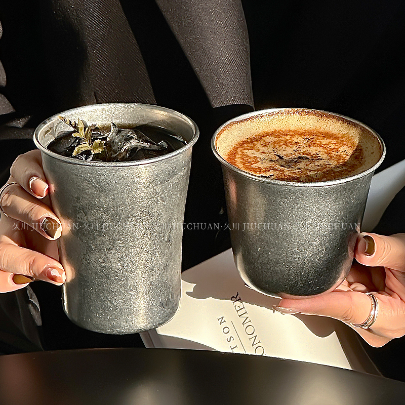 American Retro Stainless Steel Coffee Cup, Industrial Style, Old-Fashioned Outdoor Wide-Mouth Cup, Cold Drink Cup, Juice Cup, Drinking Cup