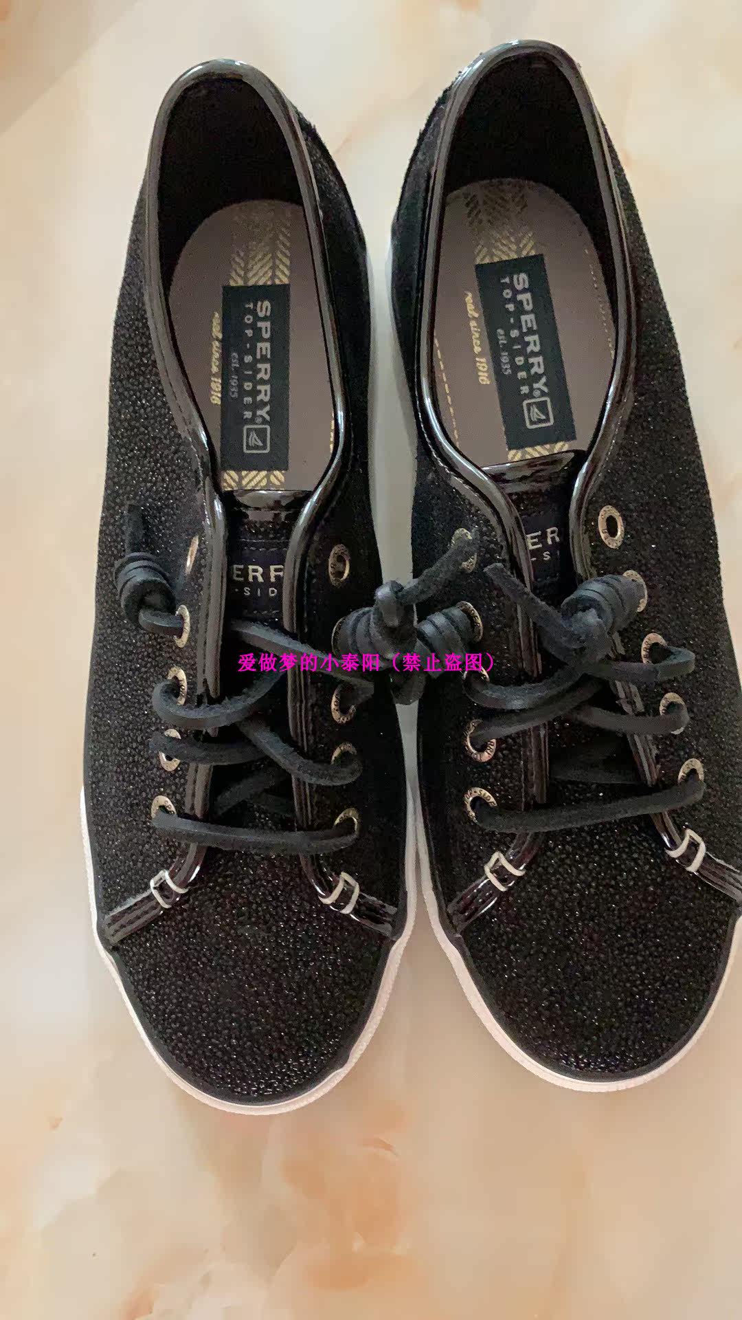 年sperry 黑珍珠款皮面帆布鞋38码一脚蹬清仓不退换