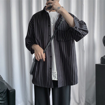 gwit nine-tail summer striped tooling short sleeve shirt shirt Big Devil King merchant shop brother is style tide