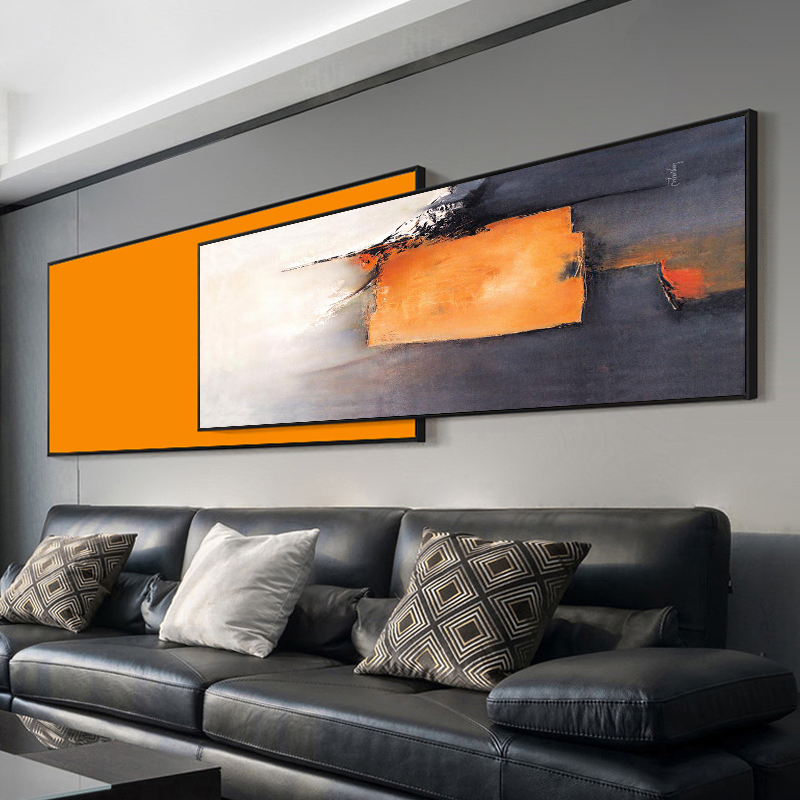 Light extravagant superimposed living room decoration painting modern minimalist atmosphere sofa background wall hanging painting upscale fresco orange oil painting-Taobao