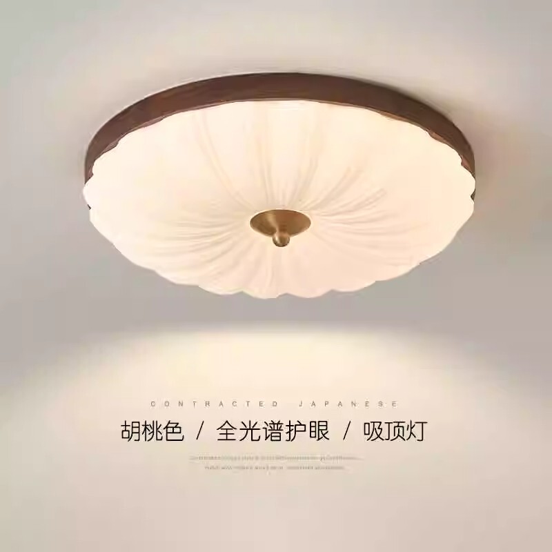 Bedroom Light Walnut Ceiling Lamp Solid Wood Mid-Century Style Retro Round Ceiling Room Master Bedroom 2024 Zhongshan Lighting Fixtures