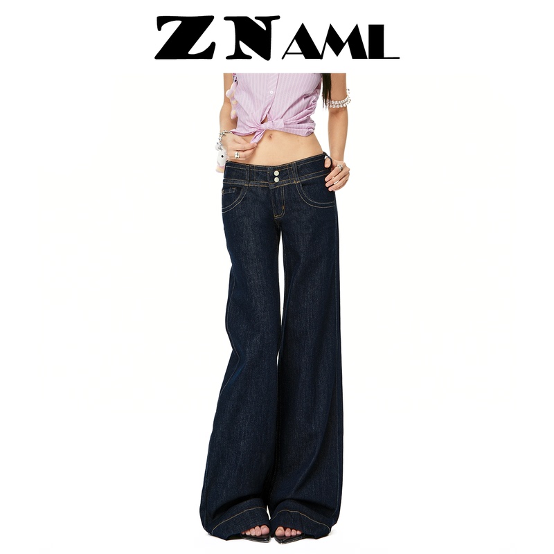 Znaml Denim Blue Low-Waisted Flared Jeans for Women 2026 New Versatile Slimming American Style Non-Tight Flared Pants Znaml Denim Blue Low-Waisted Flared Jeans for Women 2026 New Versatile Slimming American Style Non-Tight Flared Pants