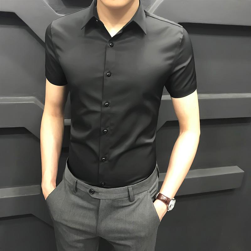 Rich Guido Summer Thin Ice Silk Shirt Man Short Sleeve Tide Card Business Casual Free Ironing Men's Shirt Trend