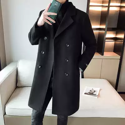 Fugui Bird Spring Autumn trench coat men's medium and long version fashion classic double-breasted woolen coat men