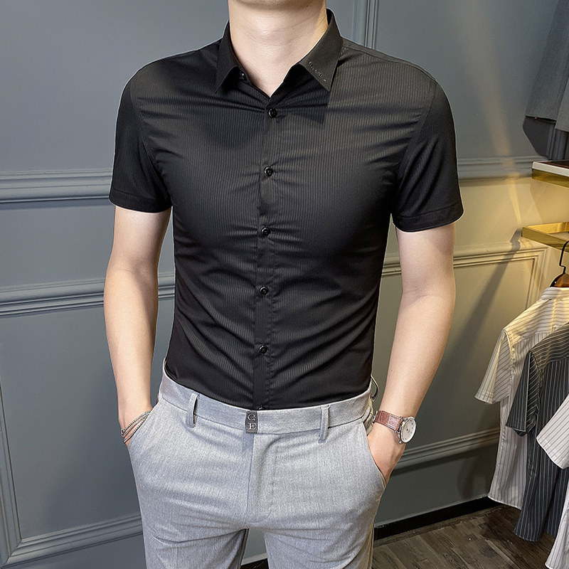 Rich bird shirt short sleeve man 2021 new summer casual handsome cutting cutting ice wire high end shirt