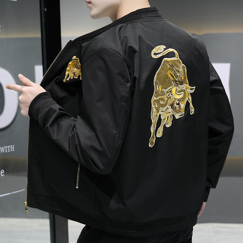 Rich bird leisure jacket men's spring and Autumn fashion light luxury National tide Taurus embroidered baseball jacket men's thin section