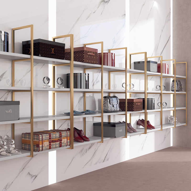 Nordic wall shelf wall-mounted wrought iron bookshelf wall-mounted display stand partition background wall decoration shoe bag shelf