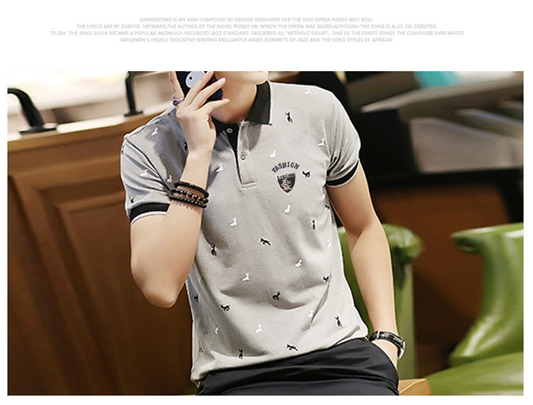 Cotton nam mùa hè nam ngắn tay áo thun ve áo cổ áo thanh niên quần áo giản dị áo sơ mi cổ áo polo - Polo áo polo sói