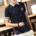 Cotton nam mùa hè nam ngắn tay áo thun ve áo cổ áo thanh niên quần áo giản dị áo sơ mi cổ áo polo - Polo áo polo sói Polo