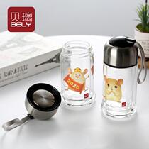 Glass water Cup portable female cute girl heart shell glaze creative trend of the year of the rat personality custom cup simple and fresh
