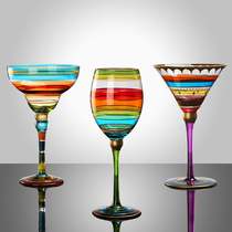 Bei Li household glass crystal wine glass cocktail cup painted goblet European hand-painted wine glass