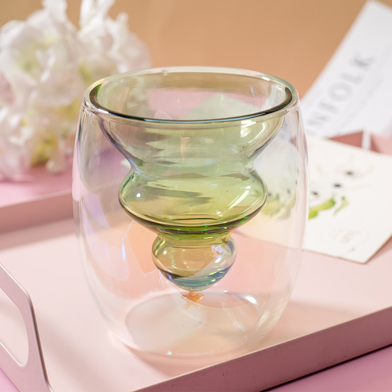 Glass Mesh Red Star Ready cup Starcup Double glass Cup Home Cute Drink Water Cup Christmas Tree Cup Breakfast Cup