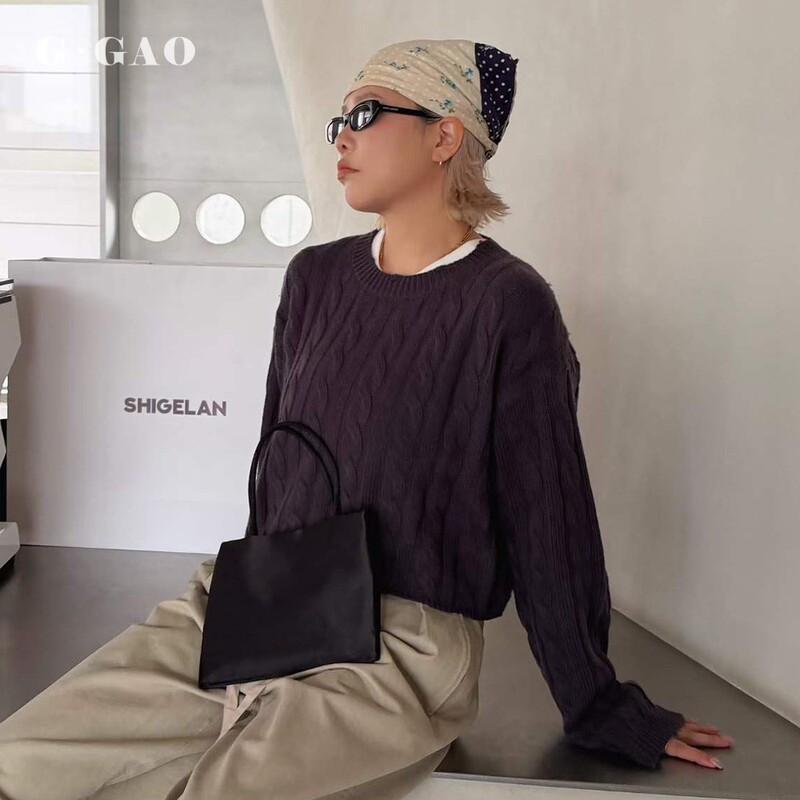 Shigelan Vintage Style Cable Knit Sweater 2026 Autumn New 5464 Round Neck Drop Shoulder Casual High Waist Knitwear I02 Shigelan Vintage Style Cable Knit Sweater 2026 Autumn New 5464 Round Neck Drop Shoulder Casual High Waist Knitwear I02