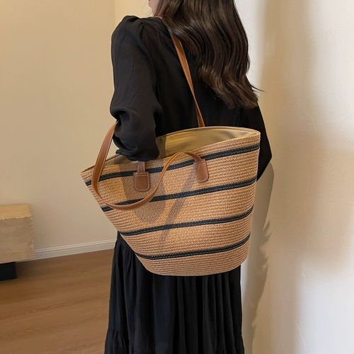 Вместительная и большая сумка через плечо, модная соломенная сумка на одно плечо для отдыха, Южная Корея