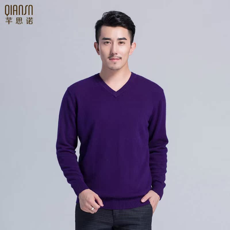 Mùa xuân mới cashmere áo len nam v-cổ áo thun cơ sở màu rắn kích thước lớn áo len cổ tròn áo len áo len