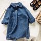 Girls Spring and Autumn New Fashion Denim Dress Mesh Children's Foreign Style Long-sleeved Early Autumn Puffy Yarn Princess Dress