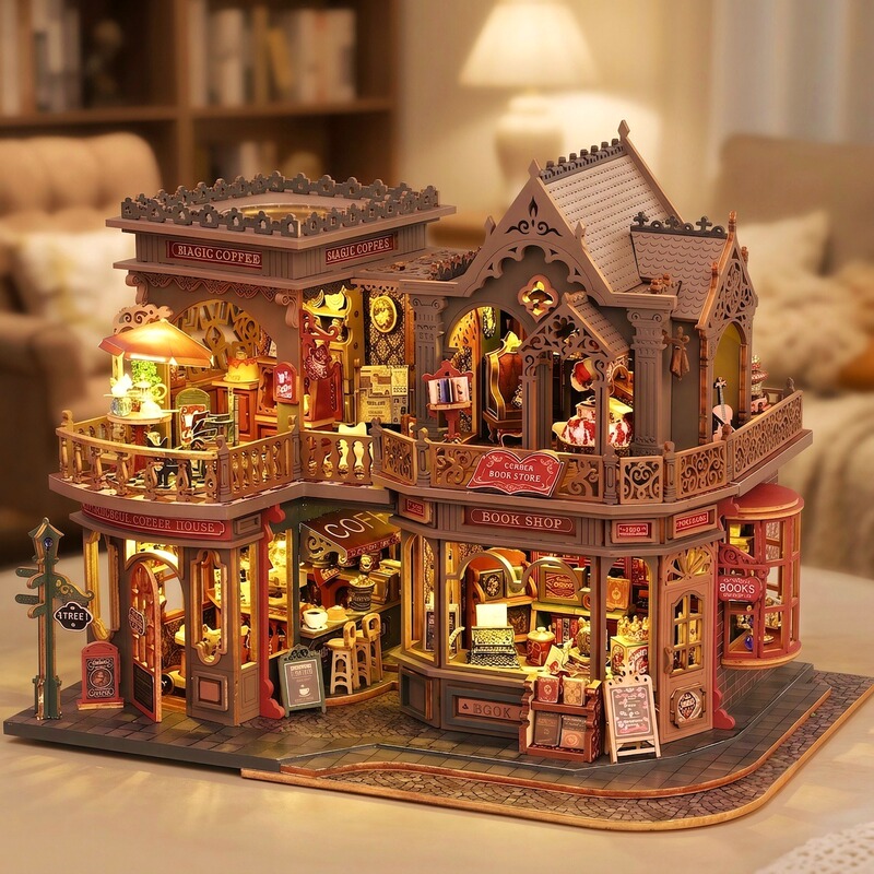 DIY Cabin, Book and Coffee, Hand-Assembled Model, Exercise Patience and Perseverance, Parent-Child Toy Room, Educational