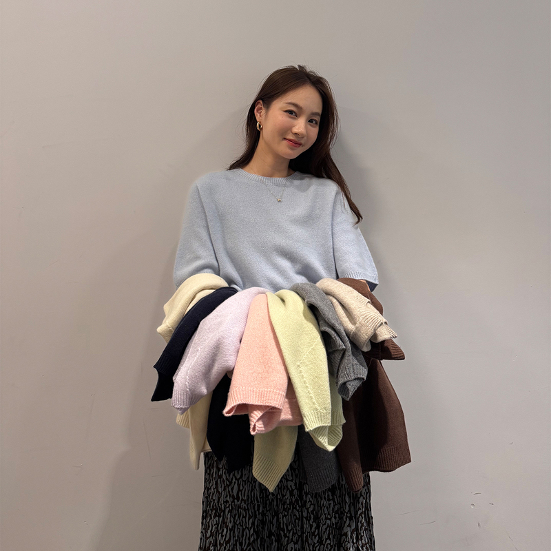 Reliable Keep Kapu【Sparkling and Adorable】Cashmere Wool Loose Round Neck Purple H-Shaped Knit Top Reliable Keep Kapu【Sparkling and Adorable】Cashmere Wool Loose Round Neck Purple H-Shaped Knit Top