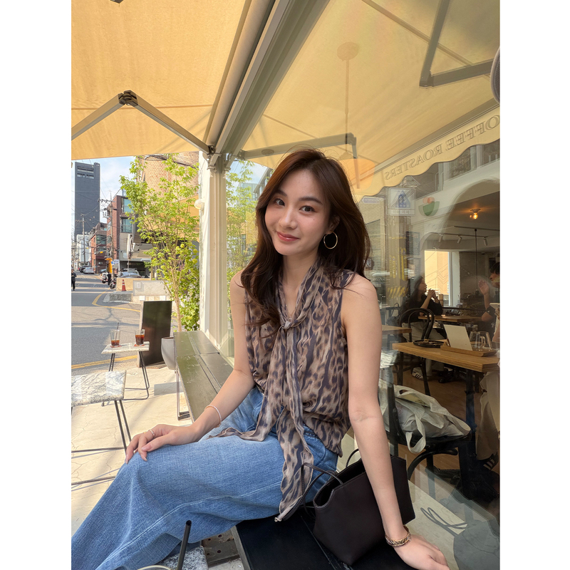 Reliable Keep Kapu Fragrance Little Wild Leopard Vintage Leopard Print Top Lazy Sleeveless Ribbon Shirt Reliable Keep Kapu Fragrance Little Wild Leopard Vintage Leopard Print Top Lazy Sleeveless Ribbon Shirt