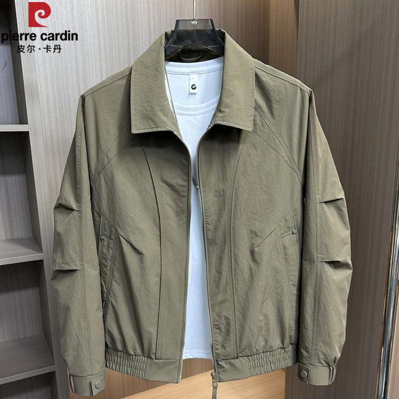 Pierre Cardin Genuine Lapel Jacket 2026 Spring and Autumn Men's Trendy Simple Versatile Solid Color Top Coat