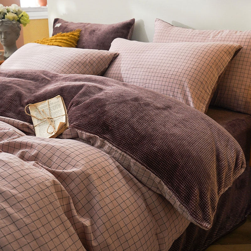 Thickened cotton plus four piece A pure cotton B cotton cream bed bedding is set up with plus-wool bed three piece set