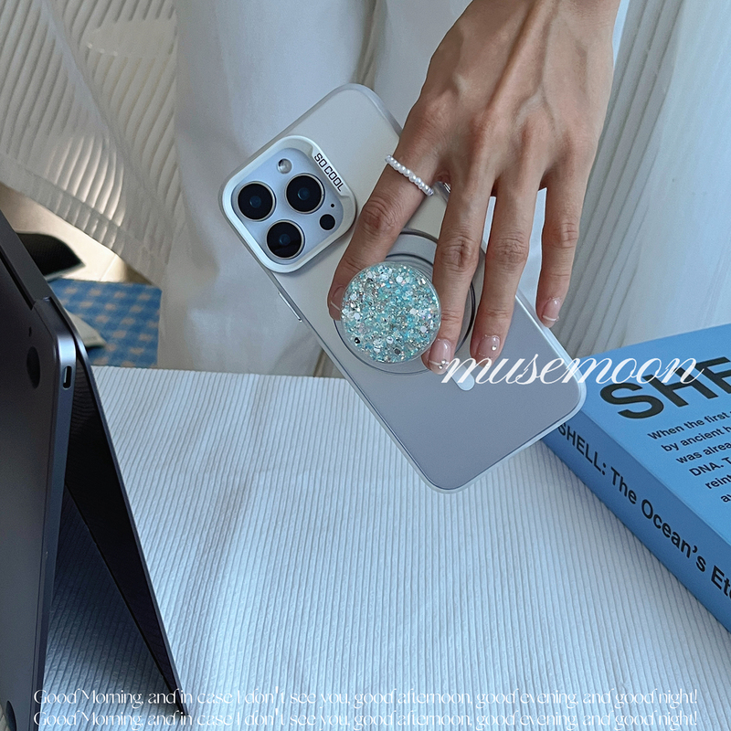 Musemoon｜Qinghu Lingguang (Blue Lake Sparkle) Is Stunningly Beautiful! High-End ins Silver Magnetic Phone Case with Dazzling Sequins and Magnetic Stand, Suitable for Apple 17/16, Huawei Mate70/P60, Xiaomi 15