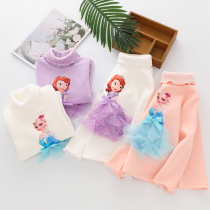Children plus suede high collar bottom shirt 2022 Winter Thickened Girls turn T-shirt Love Sasha Sofia baby blouse
