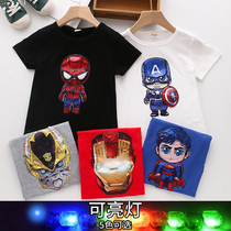 Boy short sleeve T-shirt 2022 summer light sequin baby blouse Luminous Bright Light Cartoon Children Summer Clothing Tide Clothes