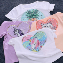 Girl foreign air discoloration bright sheet T-shirt 2022 new pure cotton baby Summer short sleeves 3 four 5 6 7 year old childrens blouses