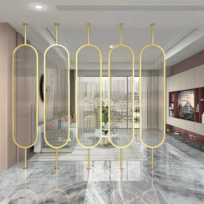 Modern minimalist stainless steel plated frame long iridescent glass door bathroom screen bathroom hotel boutique semi-partition