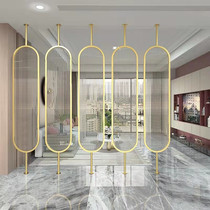 Modern minimalist stainless steel plated frame long iridescent glass door bathroom screen washing room hotel boutique semi-partition