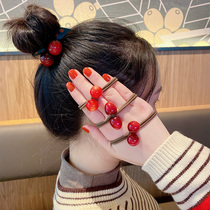 Korean version of cherry leather band female tie head Hairband girl hair rope cute cherries red leather case female head rope