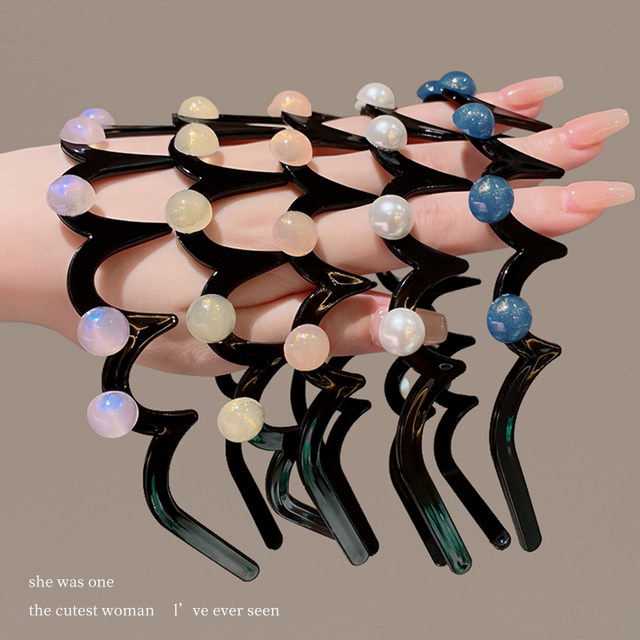 Pearl temperament wavy hairband for women 2024 new face wash hairpin high skull fluffy toothed comb anti-slip headband