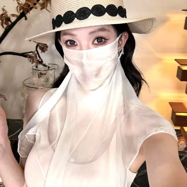 Mulberry silk veil summer outdoor sun protection ບາງໆ cycling mask spun yarn sun protection neck scarf face covering face towel