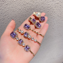 High-grade rhinestone hairclip female simple one-word clip pearl hair card East Gate clip headgear temperament banger clip