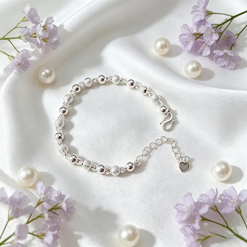 Daily Wear Silver Bead Bracelet, Round Bead Women's Bracelet, Matte Couple Style Jewelry, Men's Smooth Buddha Bead Bracelet, Gift for Friends