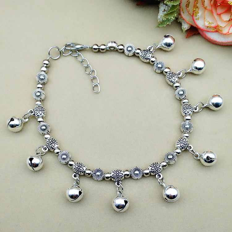 Quế Lâm Vân Nam phong cách dân tộc trang sức bạc cây giống bạc chuông vòng chân nữ nghệ thuật retro biểu diễn khí chất Hàn Quốc lắc chân nữ 10k