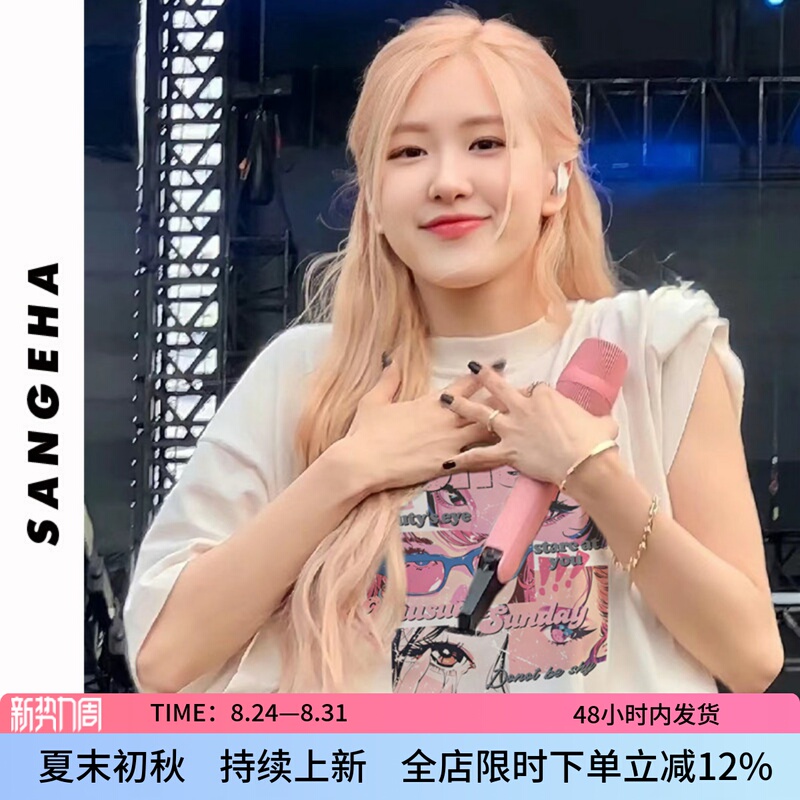 Rose Park Chae Young's Same Style Oversized Japanese Sweet-Cool Style Short-Sleeved T-Shirt for Women, American High Street Versatile Top Rose Park Chae Young's Same Style Oversized Japanese Sweet-Cool Style Short-Sleeved T-Shirt for Women, American High Street Versatile Top