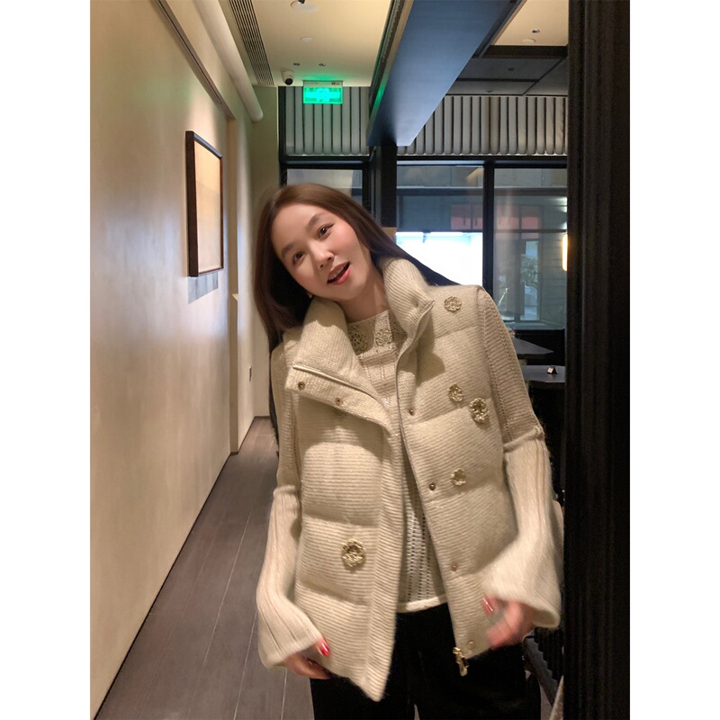 Thewangs Mohair Wool Heavy-Duty White Duck down Vest Women's Outerwear Winter Warm Vest Jacket