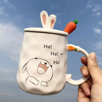 Net Red Cartoon Ceramic Water Cup Lovely Creative Mark Cup With Cover Spoon Han Style Bestie Coffee Breakfast Cup Home