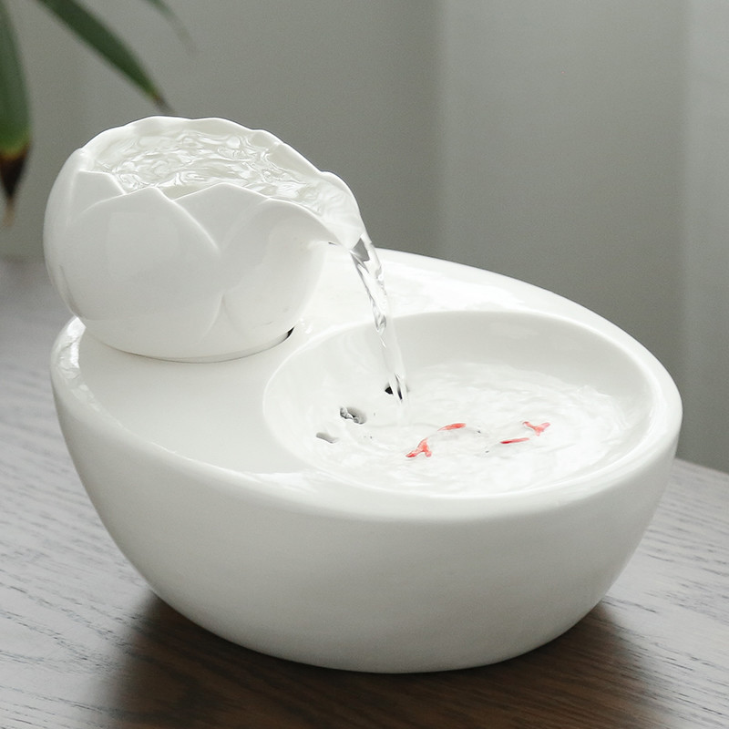 Cat Water Dispenser, Ceramic Automatic Circulating Water Fountain for Cats, Automatic Water Flow Feeding Bowl, Drinking Water Device, Anti-Leakage