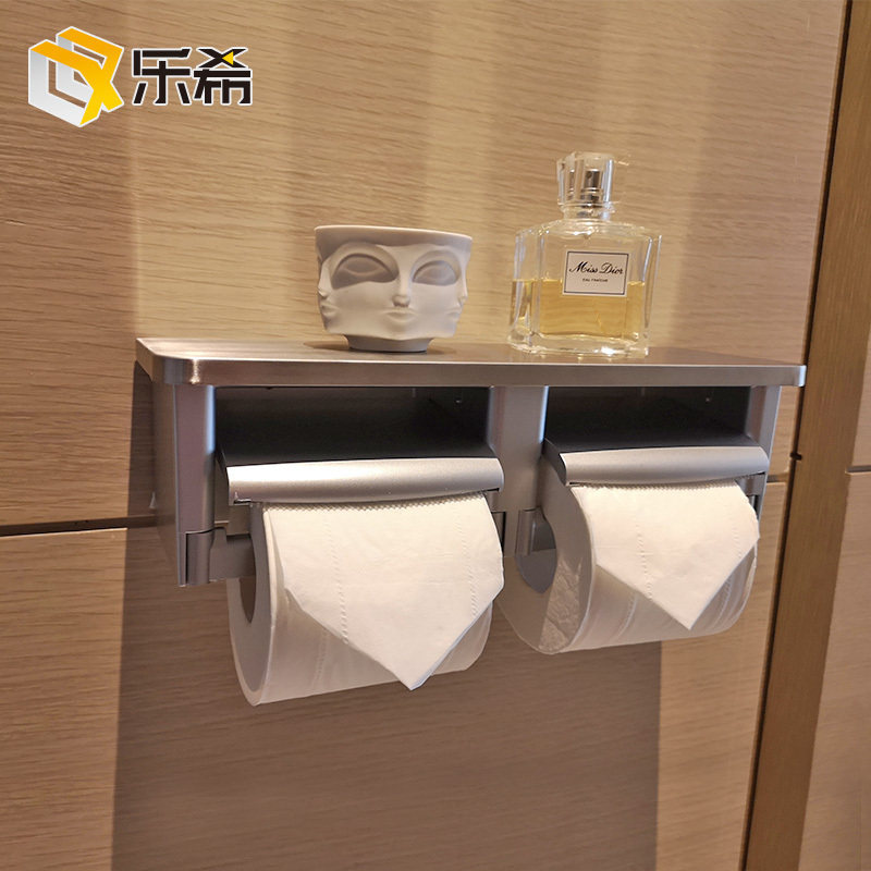 Punch-free hotel tissue holder powder room toilet waterproof 304 stainless steel double roll toilet paper storage rack box