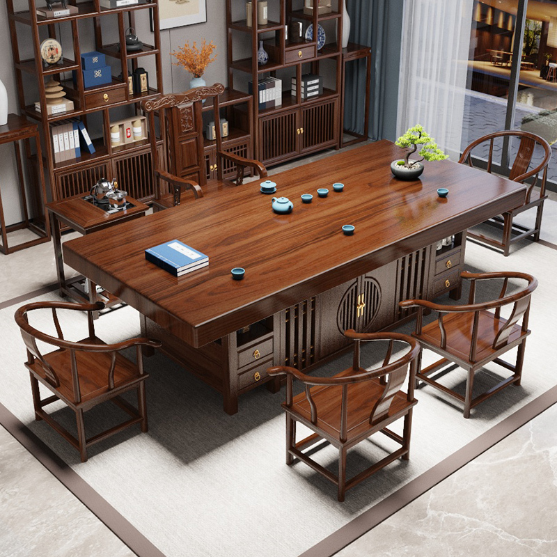 Large Tea Table and Chair Set, New Chinese Style Living Room Home Tea Table, Office Kung Fu Tea Making Table, Complete Set