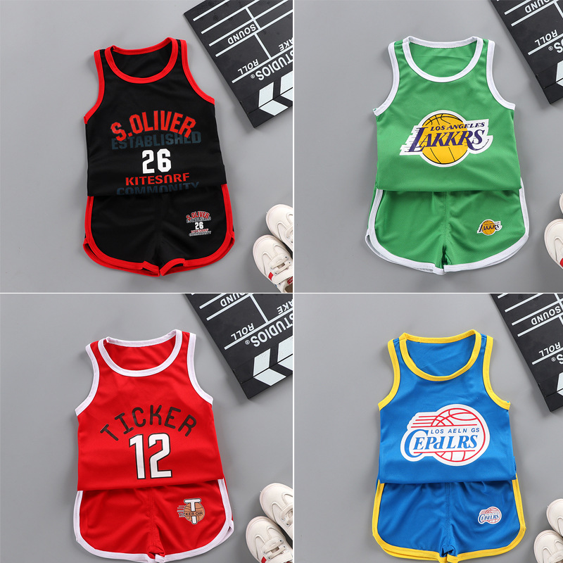 2021 summer new men's and women's baby thin mesh vest suit Children's summer ball suit home wear suit