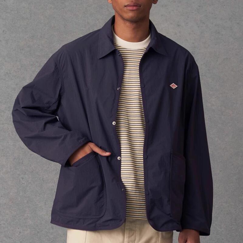 Japanese French Nylon Lapel Jacket Waterproof Windproof Coat Large Pocket Solid Color Men's Wrinkle-Resistant Short Style